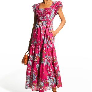 Love The Label Anthropologie Ruffle Tie-back Midi Cotton Dress